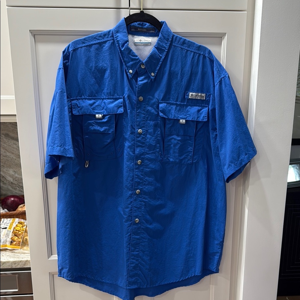 Columbia PFG Casual Blue Button-Down Shirt for Men fishing large Florida L